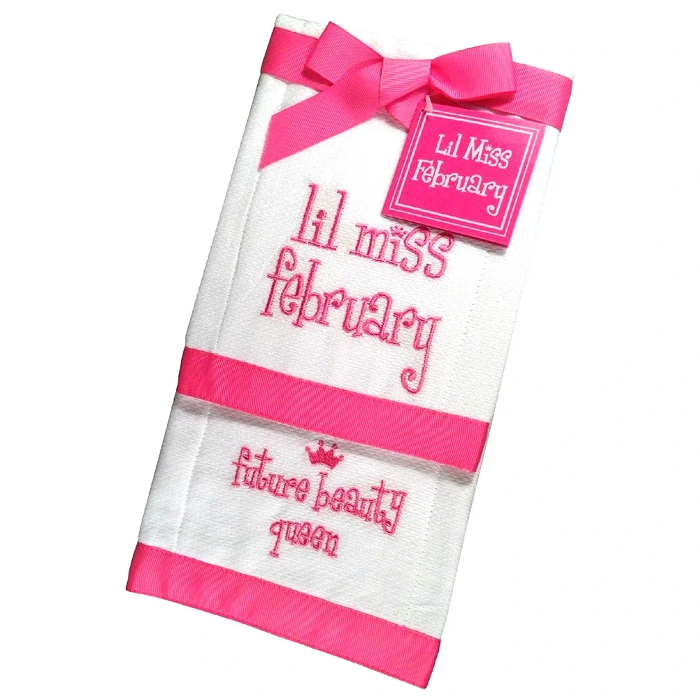 Mud Pie Baby Burp Cloth Set Lil Miss February Future Beauty Queen Set of 2 NWT